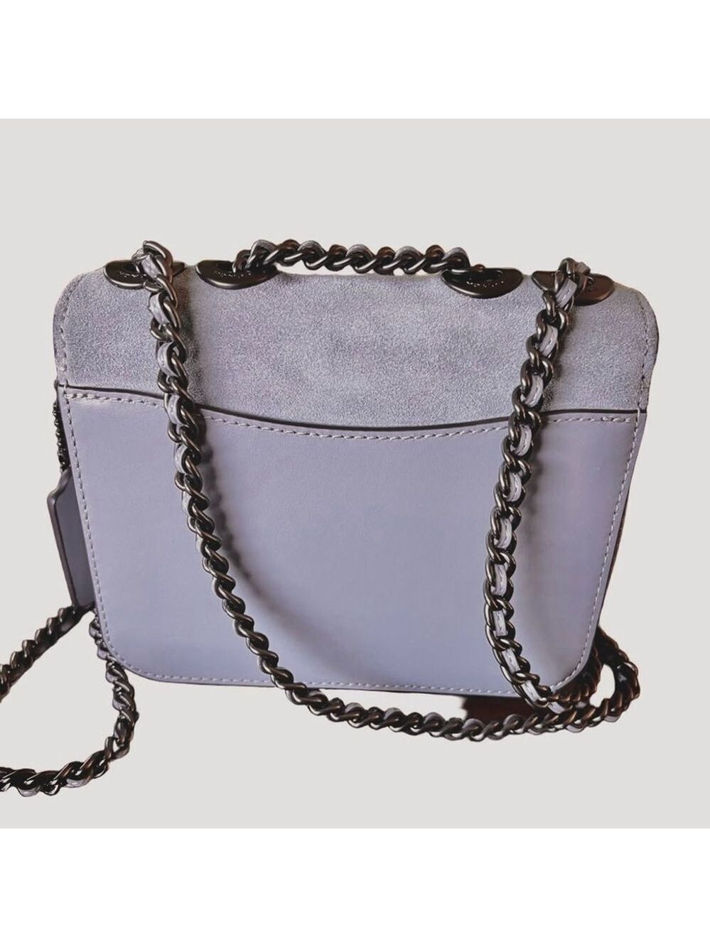 Coach Madison Shoulder Bag 16 Granite Gray Suede & Leather Gunmetal C0801 NWOT - Picture 5 of 13